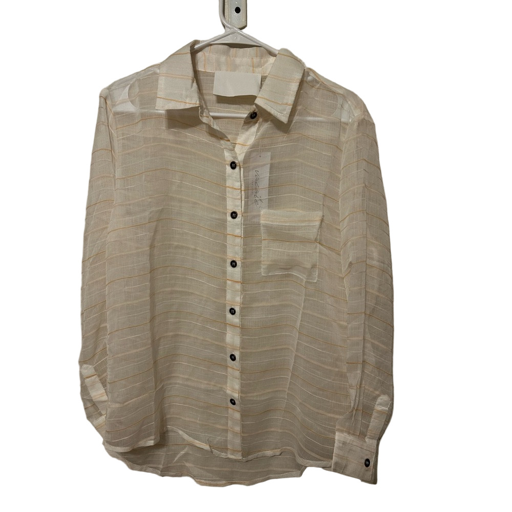 🛼vacate the label  Sheer Striped Button-Down Shirt - Cream size S NWT